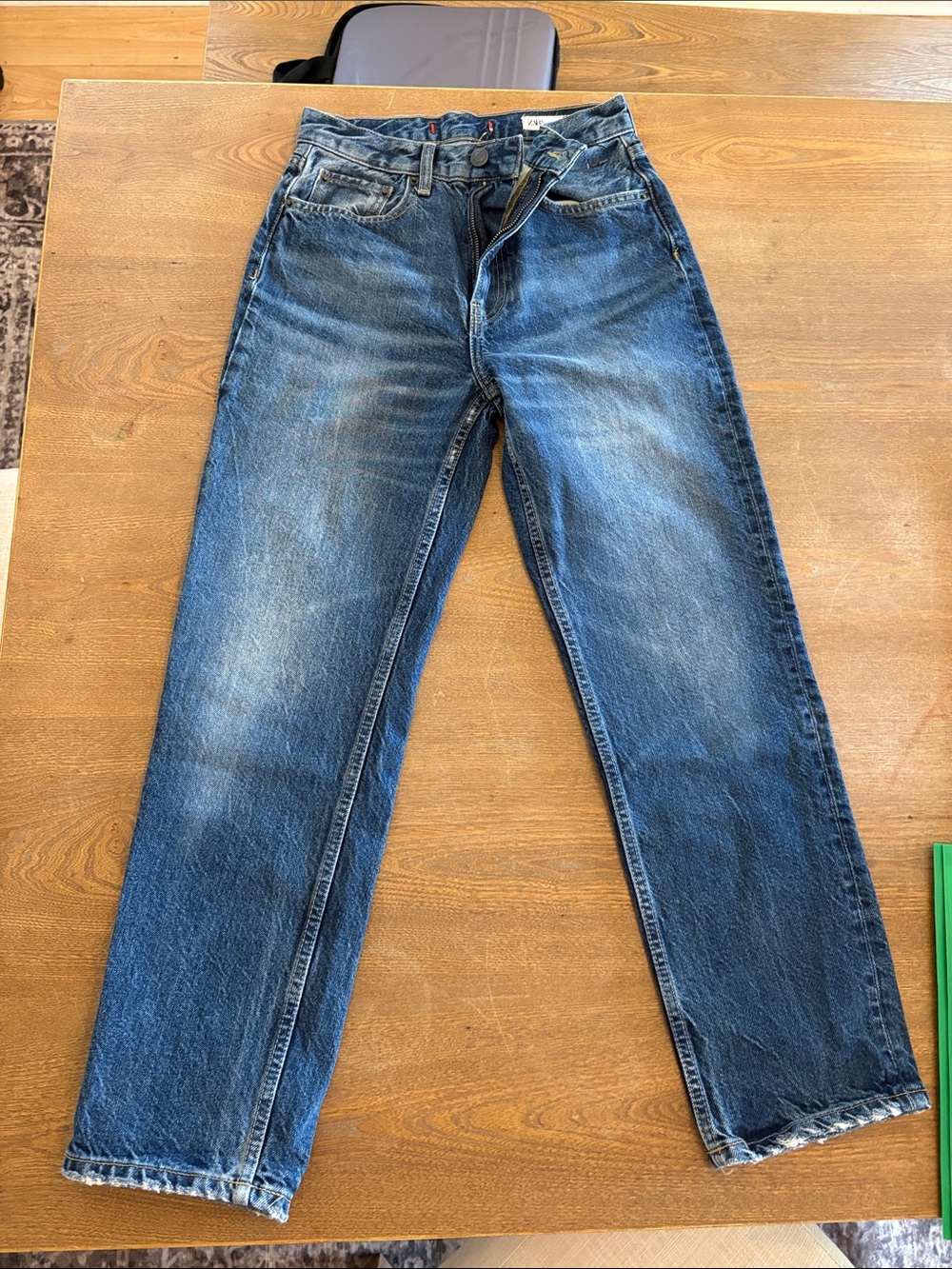 Zara Women's Straight Leg Jeans in Faded Blue Denim